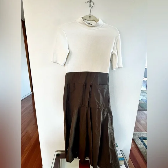 Zara khaki and crème color mock neck dress | Size M - Picture 3 of 5